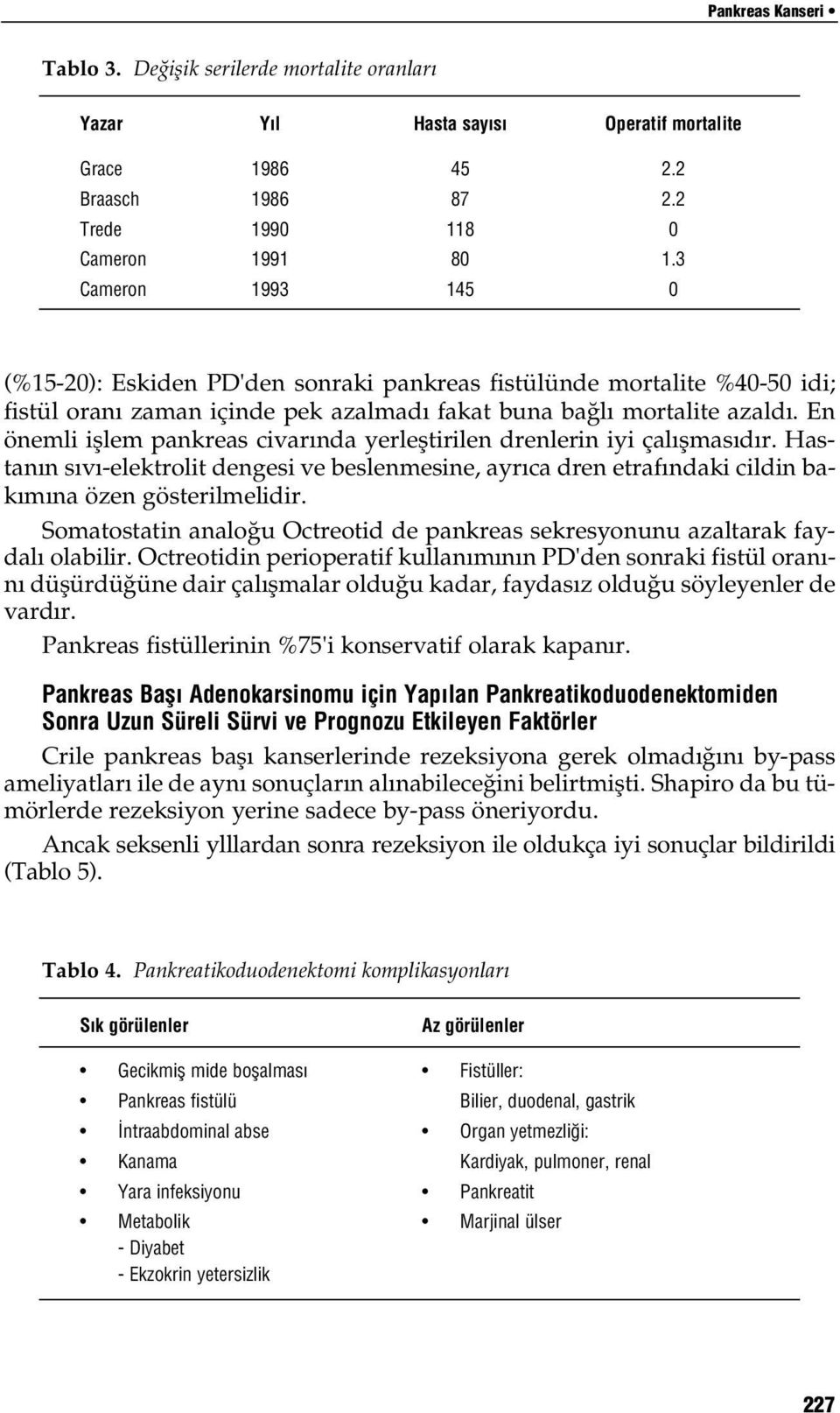 En önemli ifllem pankreas civar nda yerlefltirilen drenlerin iyi çal flmas d r. Hastan n s v -elektrolit dengesi ve beslenmesine, ayr ca dren etraf ndaki cildin bak m na özen gösterilmelidir.