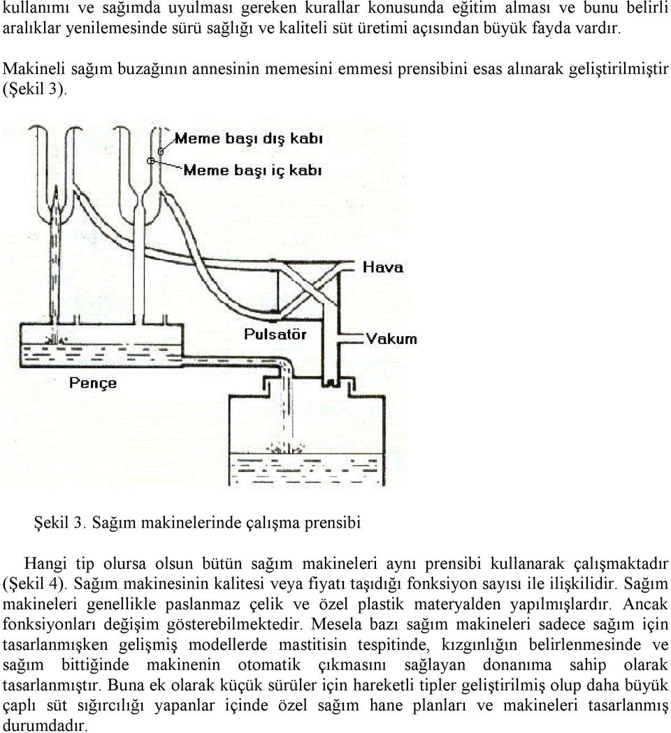 Sağım makinelerinde çalışma prensibi Hangi tip olursa olsun bütün sağım makineleri aynı prensibi kullanarak çalışmaktadır (Şekil 4).