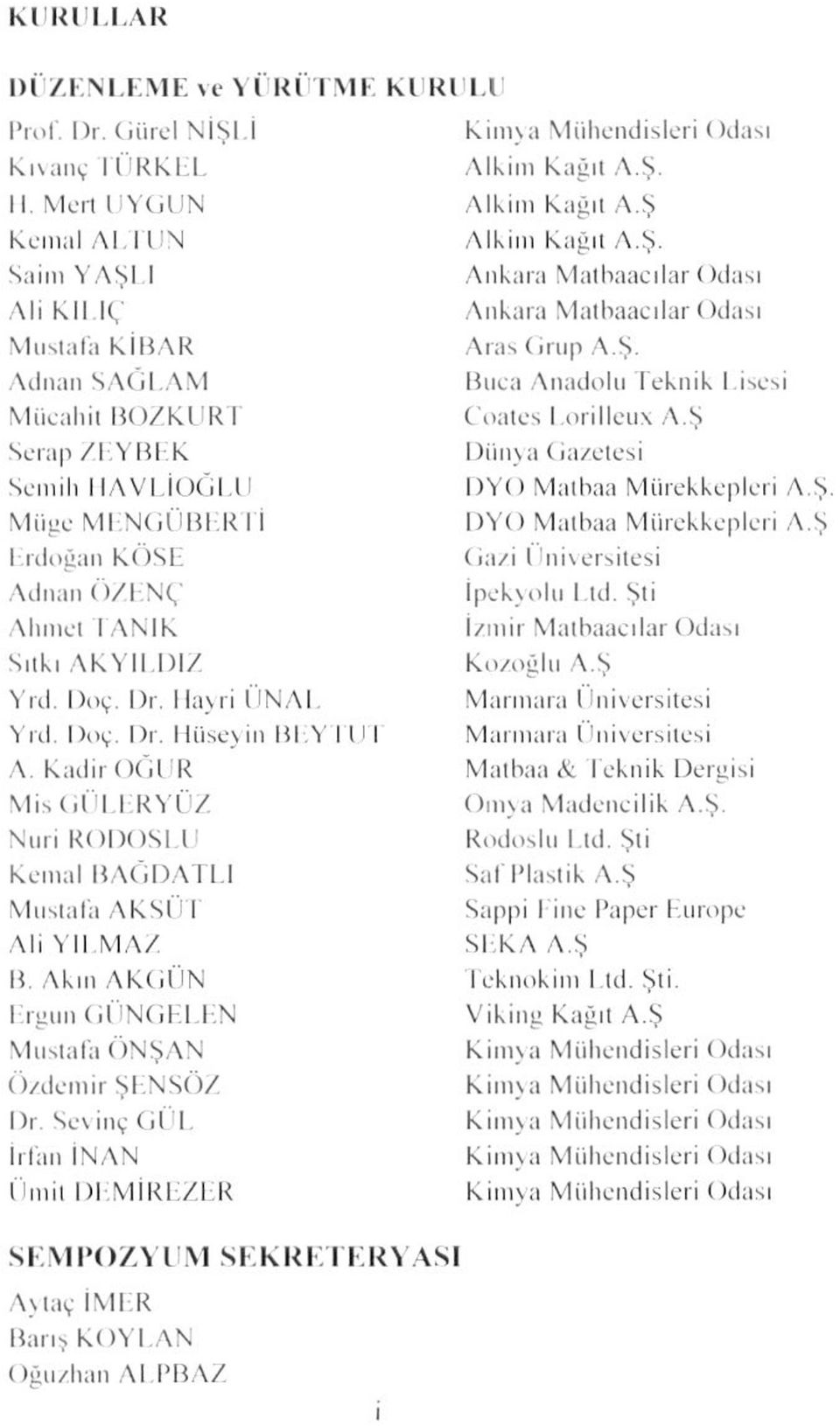 R I I I ıdoğan K()SL Adnan O/l NÇ Ahmet I ANIK Sıtkı AKYII 1)1/ Yrd. Doç. Dr. Hayri ÜN Al Yıd. Doç. Dr. Hüseyin BEY A.