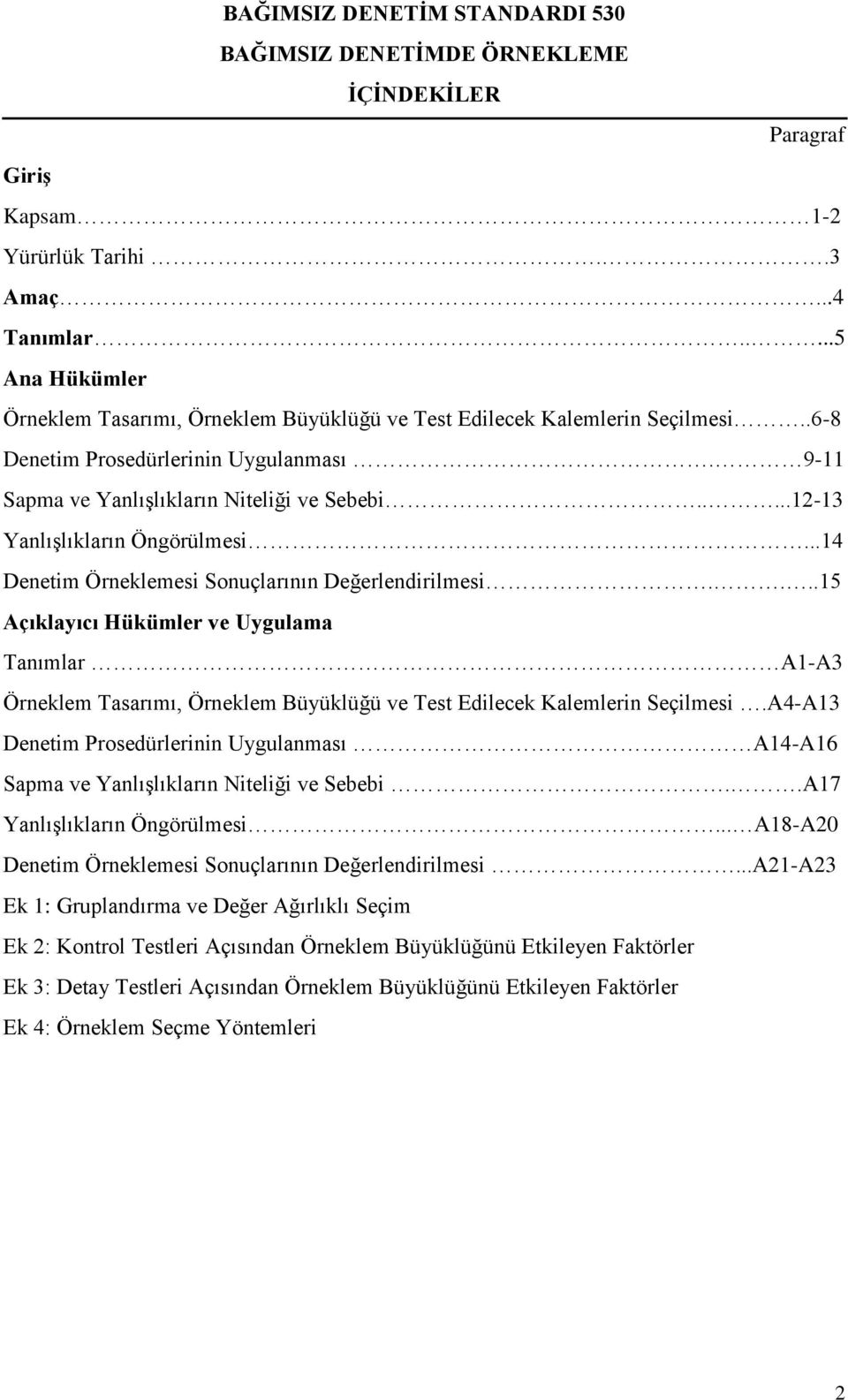 ....12-13 Yanlışlıkların Öngörülmesi...14 Denetim Örneklemesi Sonuçlarının Değerlendirilmesi.