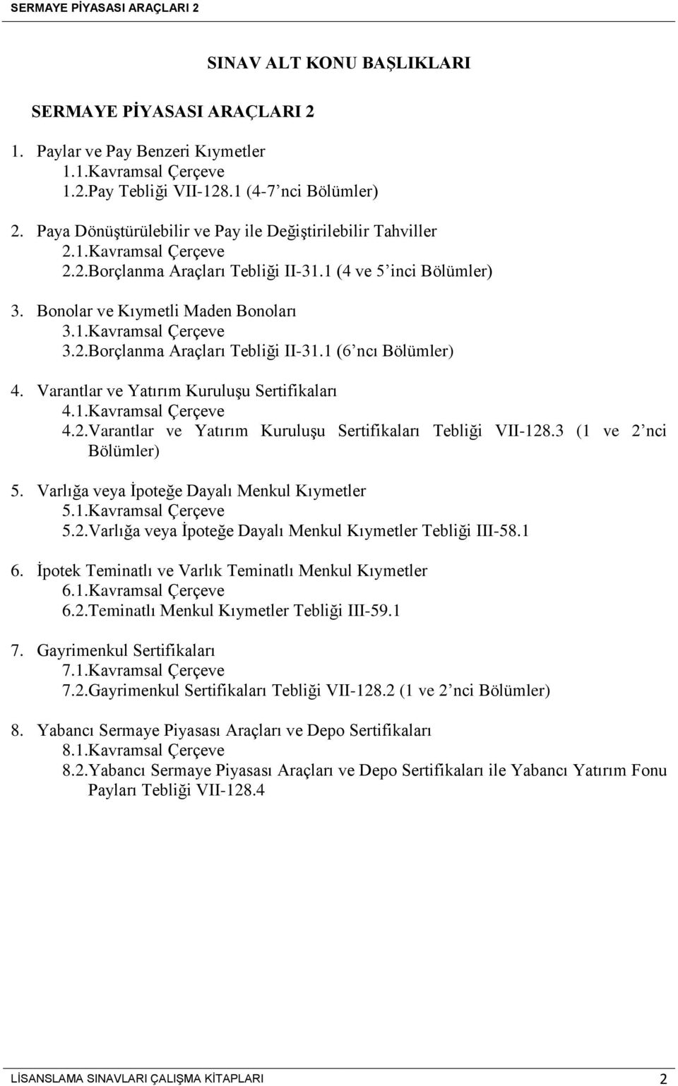 2.Borçlanma Araçları Tebliği II-31.1 (6 ncı Bölümler) 4. Varantlar ve Yatırım Kuruluşu Sertifikaları 4.1.Kavramsal Çerçeve 4.2.Varantlar ve Yatırım Kuruluşu Sertifikaları Tebliği VII-128.