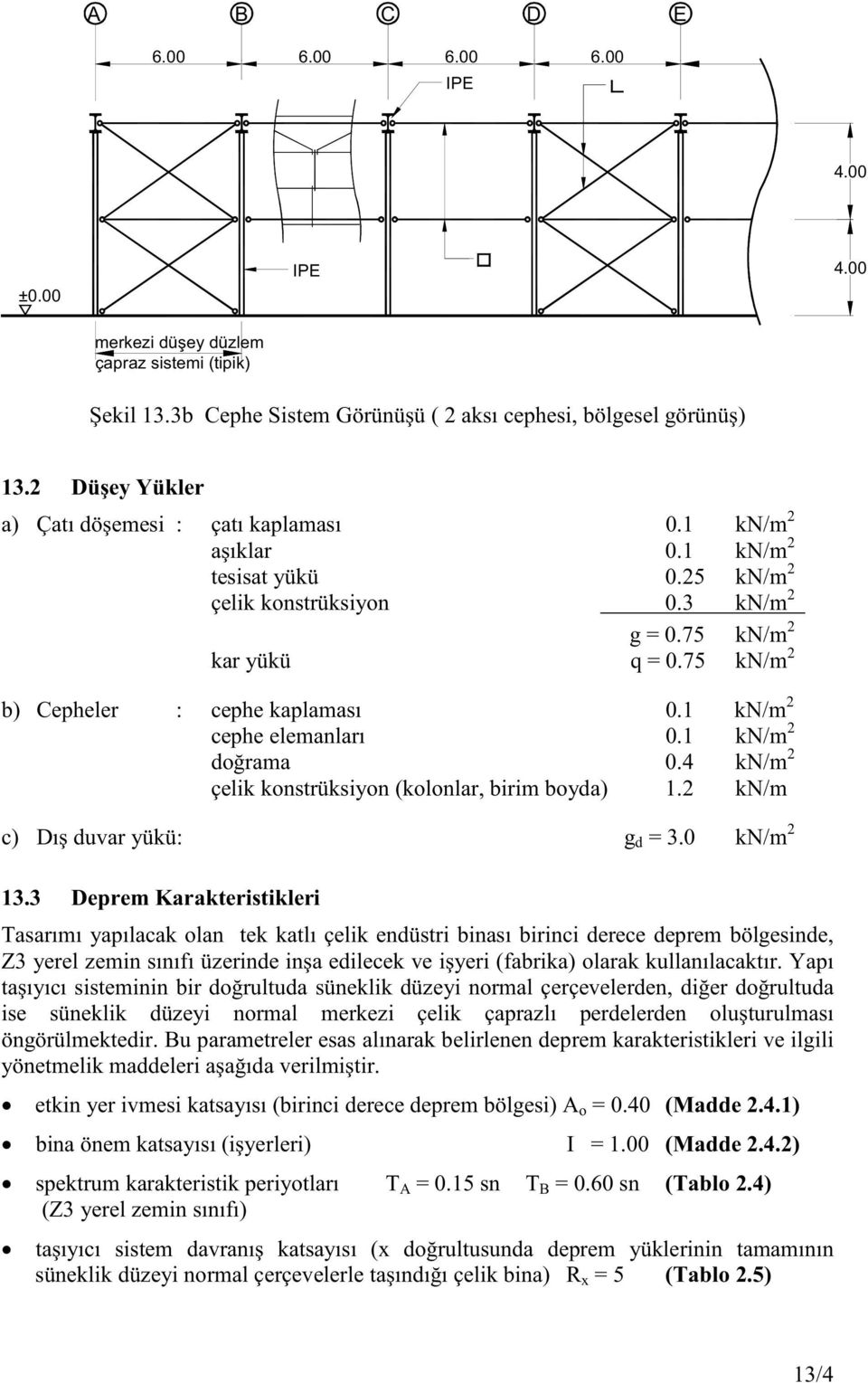 4 kn/m çelik konstrüksiyon (kolonlr, birim boyd) 1. kn/m c) Dış duvr yükü: g d = 3.0 kn/m 13.