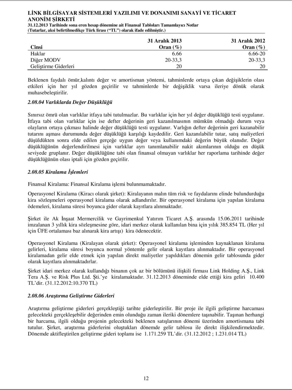 geçirilir ve tahminlerde bir değişiklik varsa ileriye dönük olarak muhasebeleştirilir. 2.08.04 Varlıklarda Değer Düşüklüğü Sınırsız ömrü olan varlıklar itfaya tabi tutulmazlar.