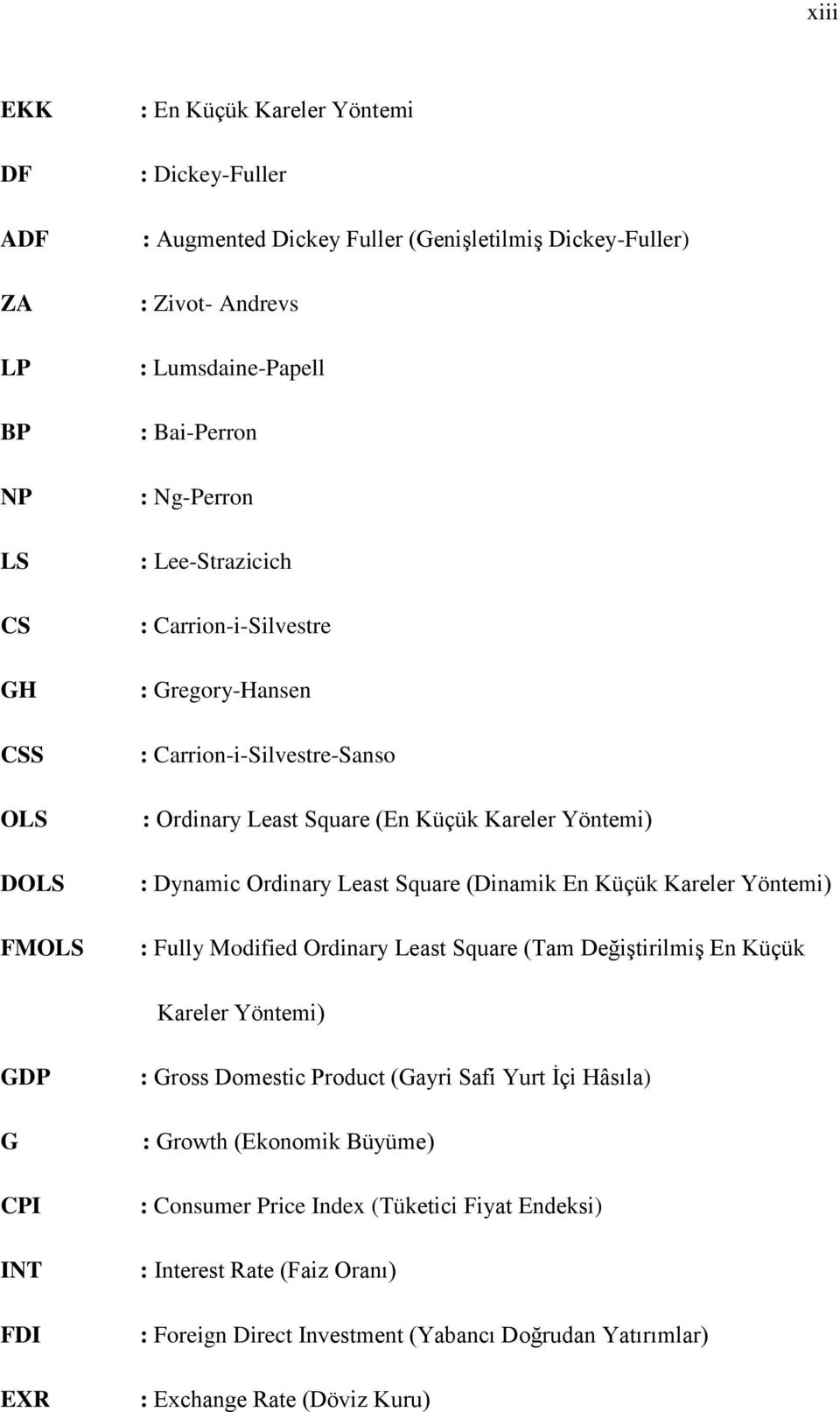 (Dinamik En Küçük Kareler Yöntemi) : Fully Modified Ordinary Least Square (Tam Değiştirilmiş En Küçük Kareler Yöntemi) GDP G CPI INT FDI EXR : Gross Domestic Product (Gayri Safi Yurt İçi