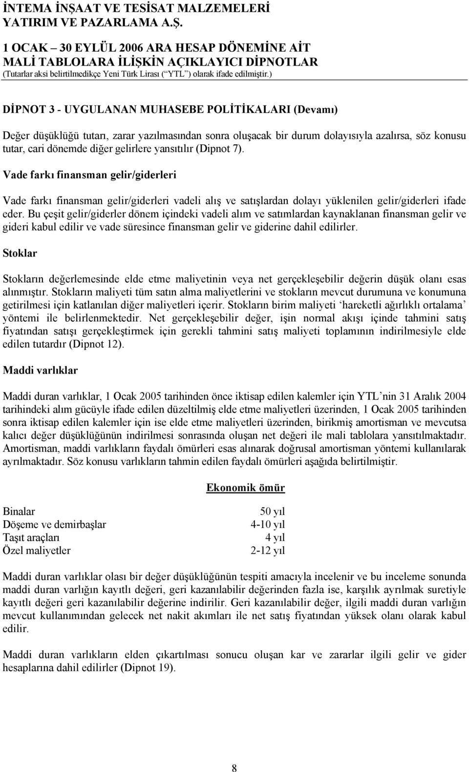 Bu çeşit gelir/giderler dönem içindeki vadeli alım ve satımlardan kaynaklanan finansman gelir ve gideri kabul edilir ve vade süresince finansman gelir ve giderine dahil edilirler.