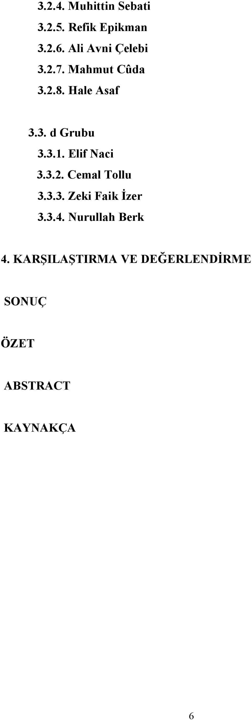 3.1. Elif Naci 3.3.2. Cemal Tollu 3.3.3. Zeki Faik İzer 3.3.4.