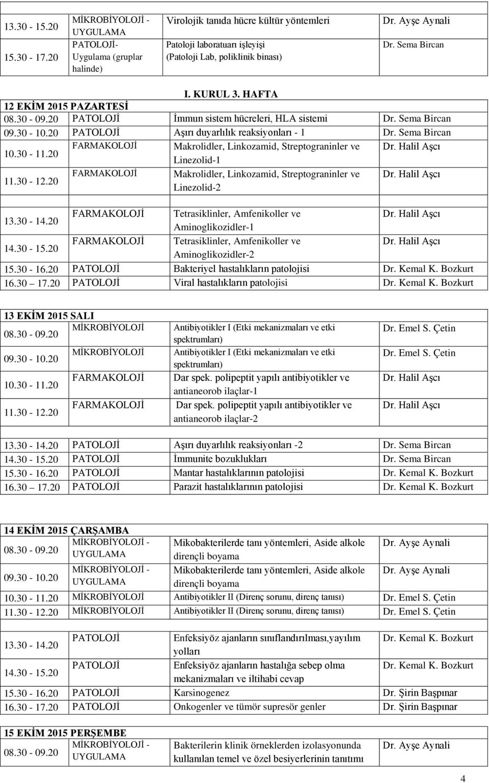 20 FARMAKOLOJİ Makrolidler, Linkozamid, Streptograninler ve Linezolid-1 11.30-12.20 FARMAKOLOJİ Makrolidler, Linkozamid, Streptograninler ve Linezolid-2 13.30-14.