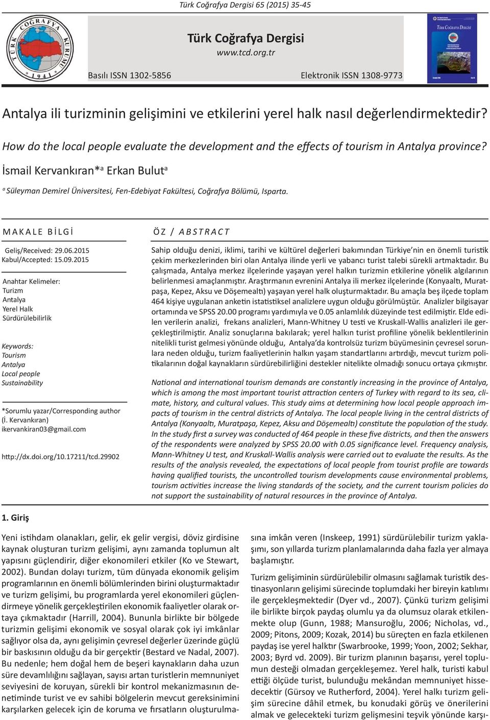 How do the local people evaluate the development and the effects of tourism in Antalya province?