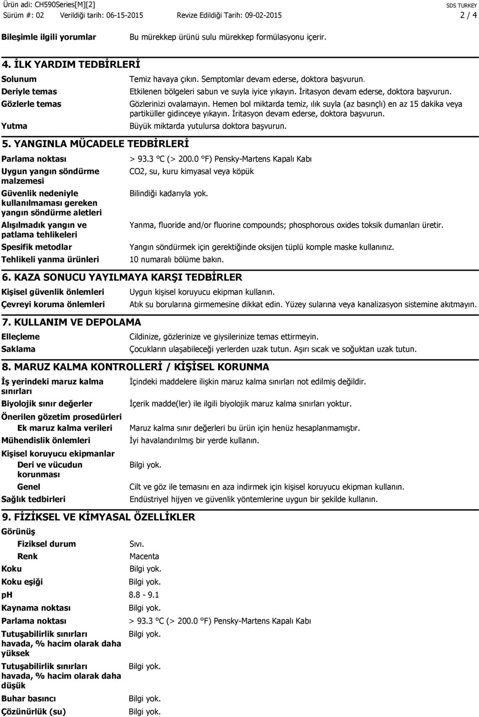 metodlar Tehlikeli yanma ürünleri Temiz havaya çıkın. Semptomlar devam ederse, doktora başvurun. Etkilenen bölgeleri sabun ve suyla iyice yıkayın. İritasyon devam ederse, doktora başvurun.