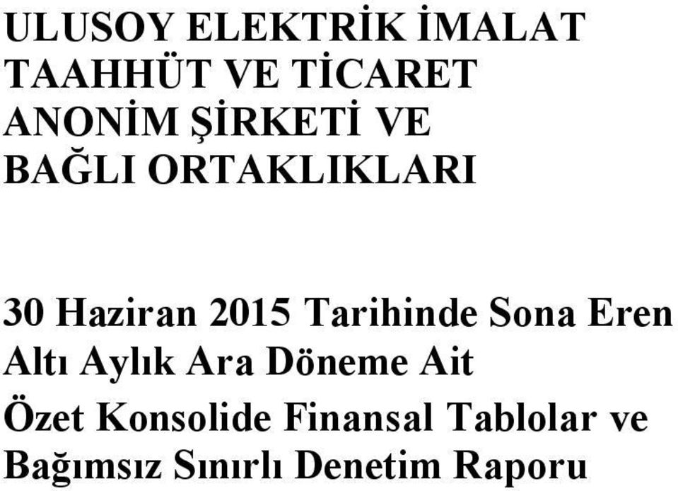 Tarihinde Sona Eren Altı Aylık Ara Döneme Ait Özet