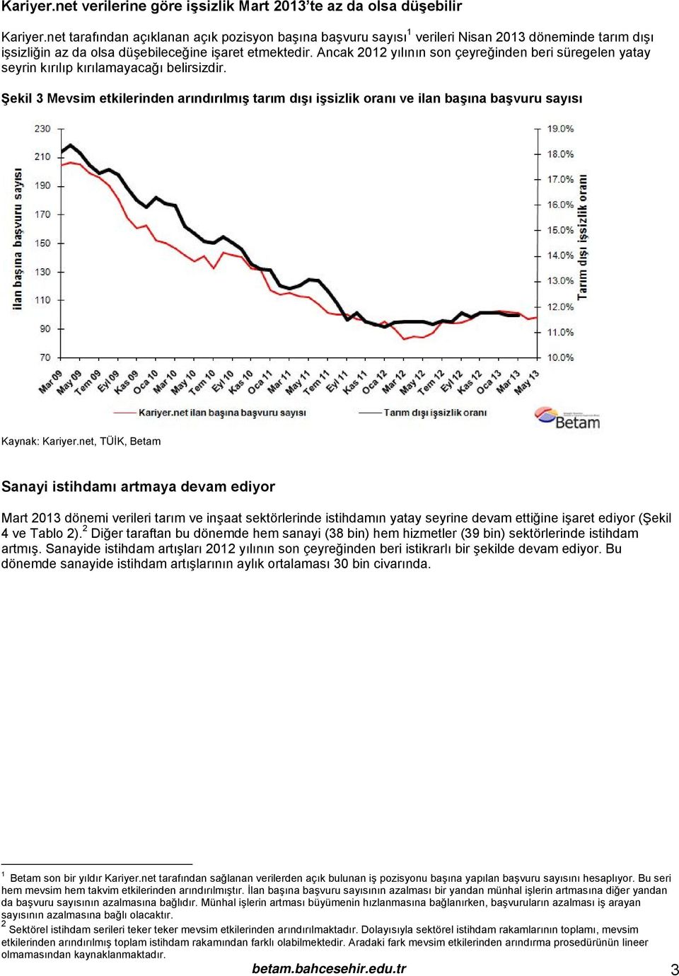 Ancak 2012 yılının son çeyreğinden beri süregelen yatay seyrin kırılıp kırılamayacağı belirsizdir.