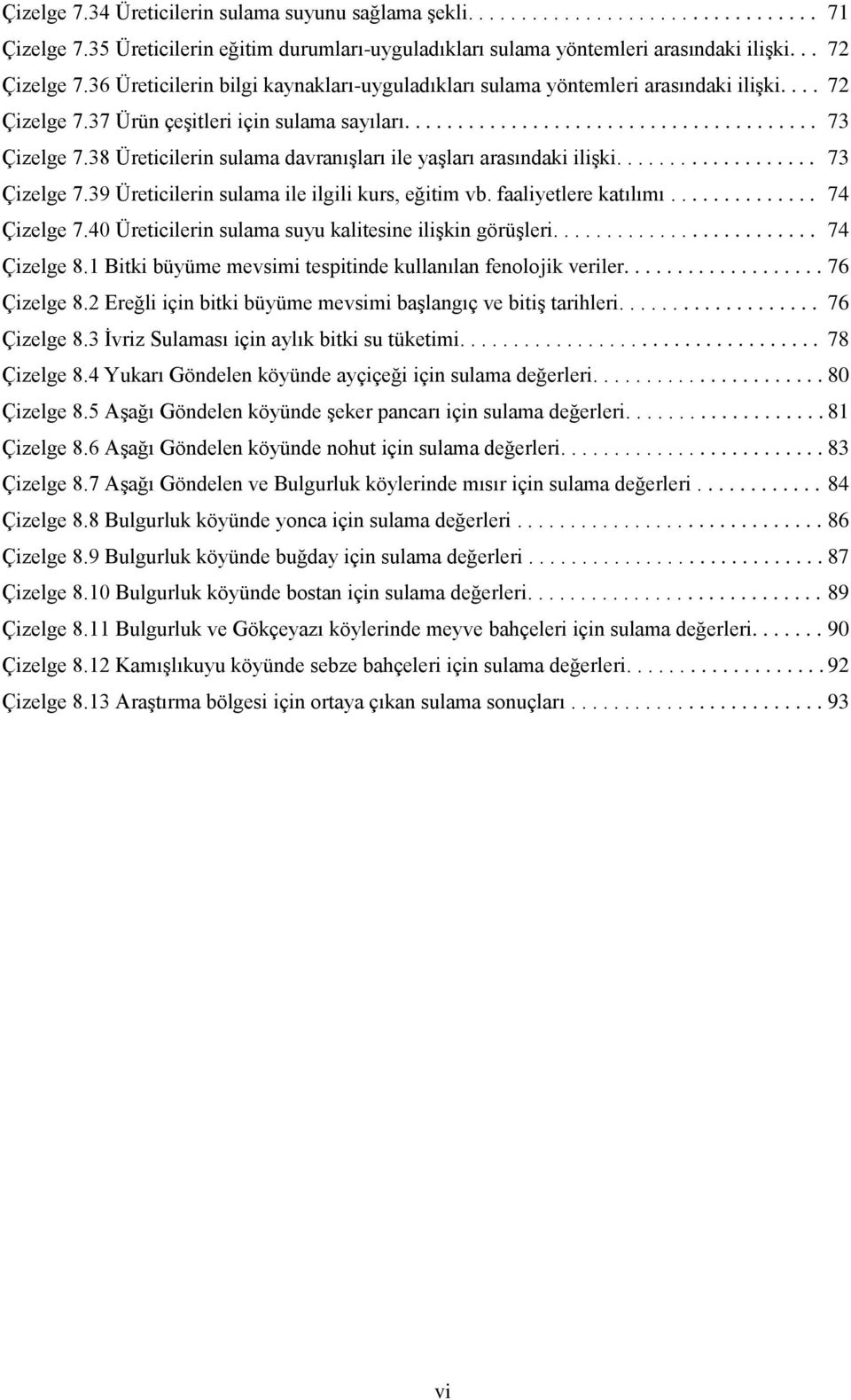 38 Üreticilerin sulama davranıģları ile yaģları arasındaki iliģki................... 73 Çizelge 7.39 Üreticilerin sulama ile ilgili kurs, eğitim vb. faaliyetlere katılımı.............. 74 Çizelge 7.