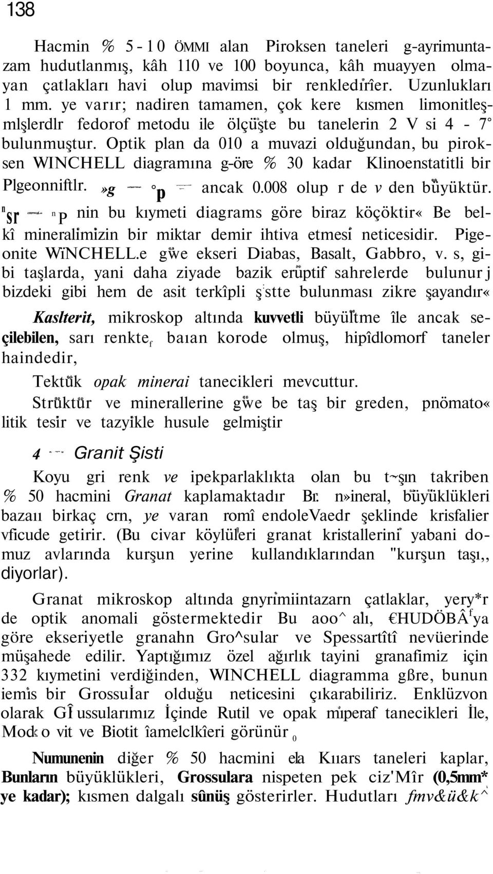 Optik plan da 010 a muvazi olduğundan, bu piroksen WINCHELL diagramına g-öre % 30 kadar Klinoenstatitli bir Plgeonniftlr.»g p ancak 0.008 olup r de v den büyüktür.