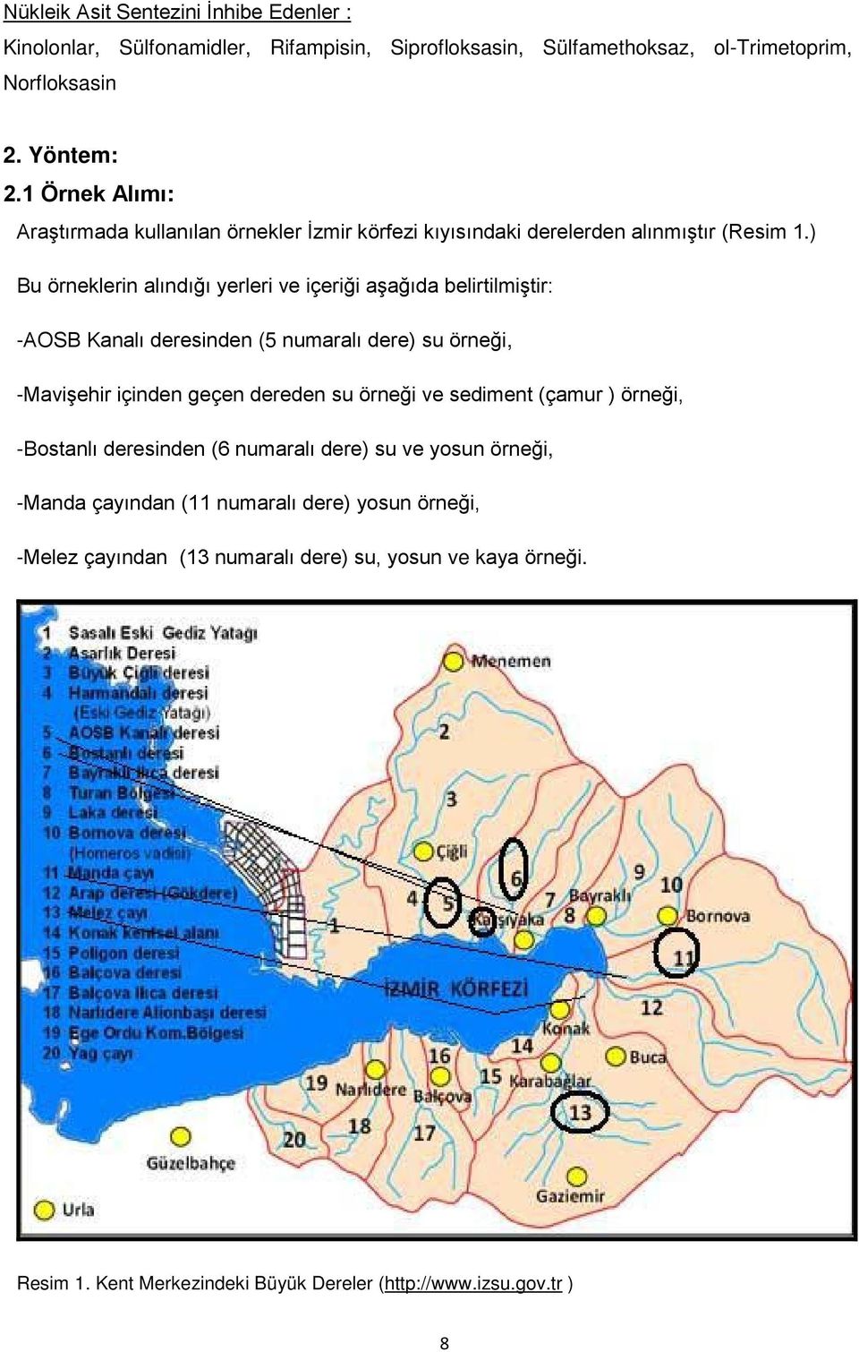 ) Bu örneklerin alındığı yerleri ve içeriği aşağıda belirtilmiştir: -AOSB Kanalı deresinden (5 numaralı dere) su örneği, -Mavişehir içinden geçen dereden su örneği ve