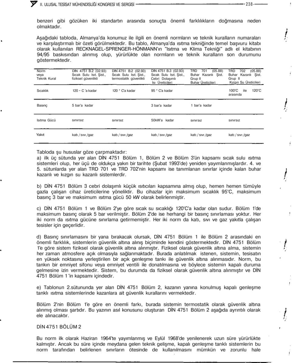 Bu tablo, Almanya'da ısıtma tekniğinde temel başvuru kitabı olarak kullanılan RECKNAGEL-SPRENGER-HÖNMANN'ın "Isıtma ve Klima Tekniği" adlı el kitabının 94/95 baskısından alınmış olup, yürürlükte olan