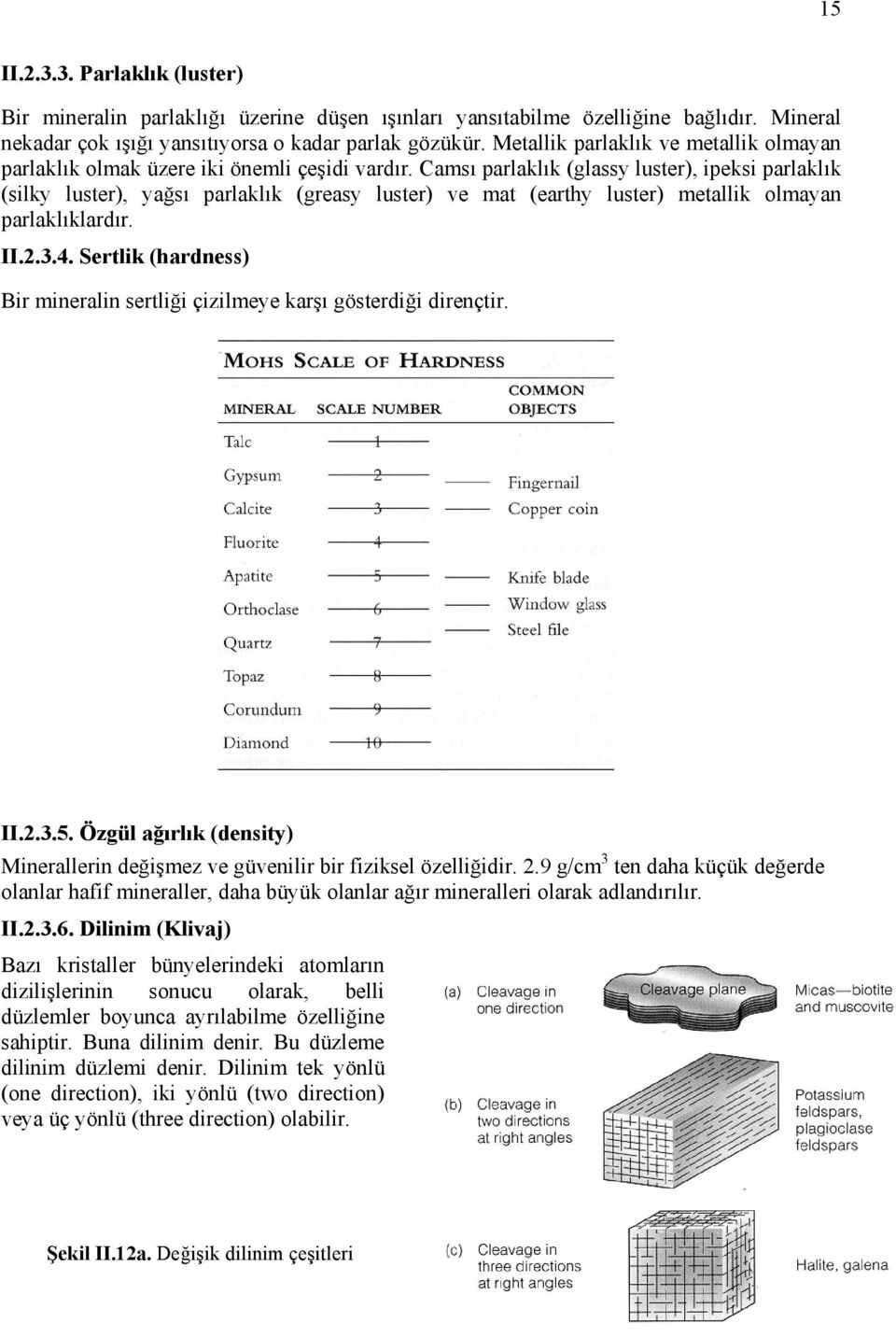 Camsı parlaklık (glassy luster), ipeksi parlaklık (silky luster), yağsı parlaklık (greasy luster) ve mat (earthy luster) metallik olmayan parlaklıklardır. II.2.3.4.