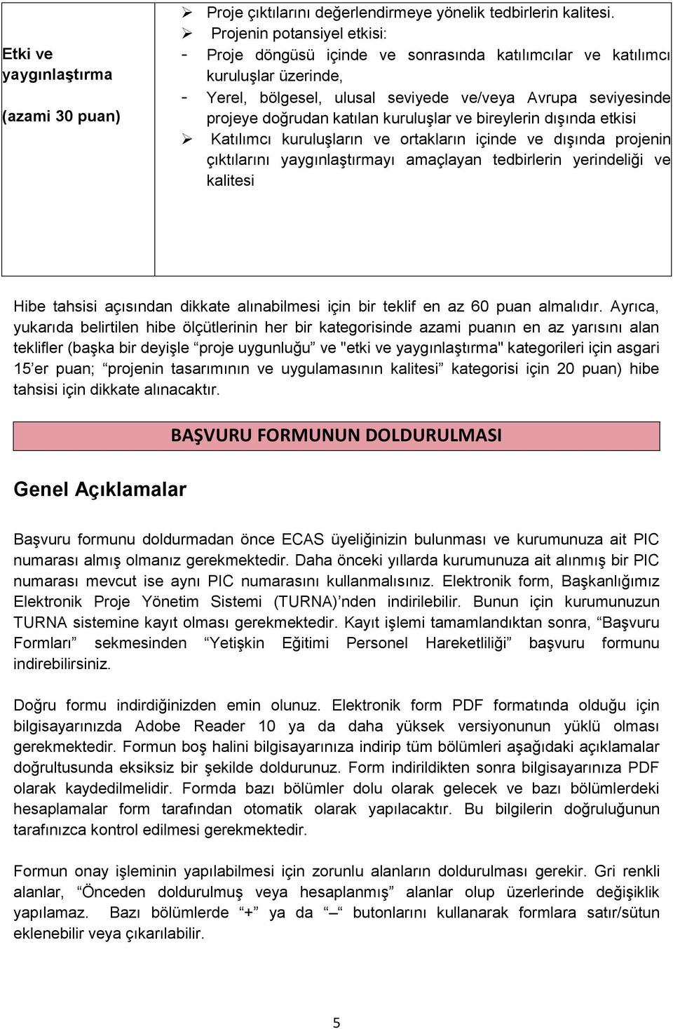 kuruluşlar ve bireylerin dışında etkisi Katılımcı kuruluşların ve ortakların içinde ve dışında projenin çıktılarını yaygınlaştırmayı amaçlayan tedbirlerin yerindeliği ve kalitesi Hibe tahsisi