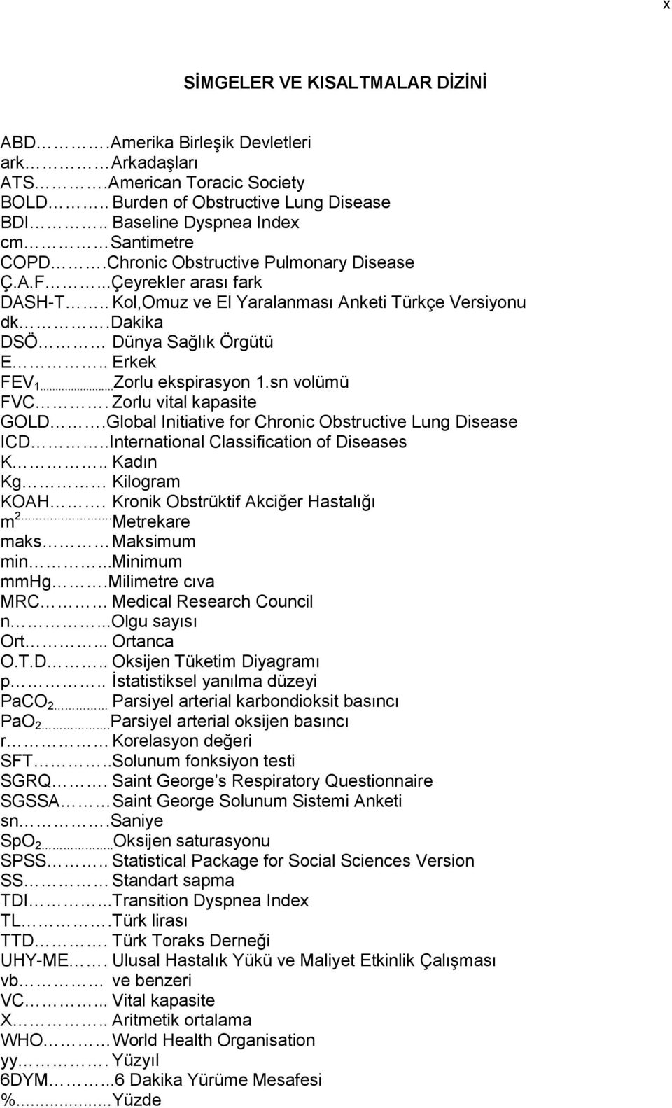 sn volümü FVC. Zorlu vital kapasite GOLD.Global Initiative for Chronic Obstructive Lung Disease ICD..International Classification of Diseases K.. Kadın Kg Kilogram KOAH.