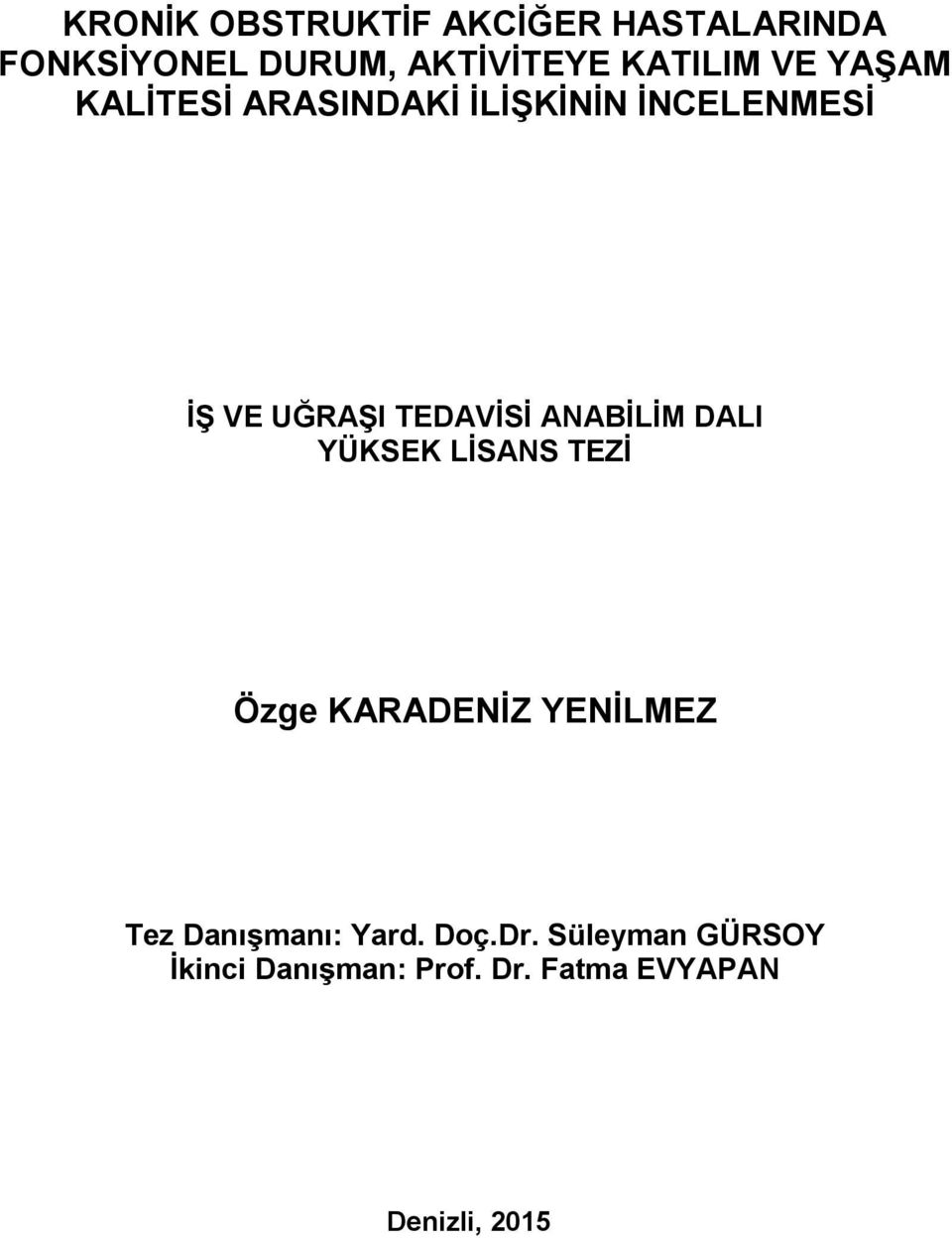 ANABİLİM DALI YÜKSEK LİSANS TEZİ Özge KARADENİZ YENİLMEZ Tez Danışmanı: Yard.