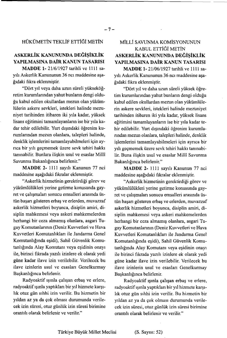 "Dört yıl veya daha uzun süreli yükseköğretim kurumlarından yahut bunların dengi olduğu kabul edilen okullardan mezun olan yükümlülerin askere şevkleri, istekleri halinde mezuniyet tarihinden