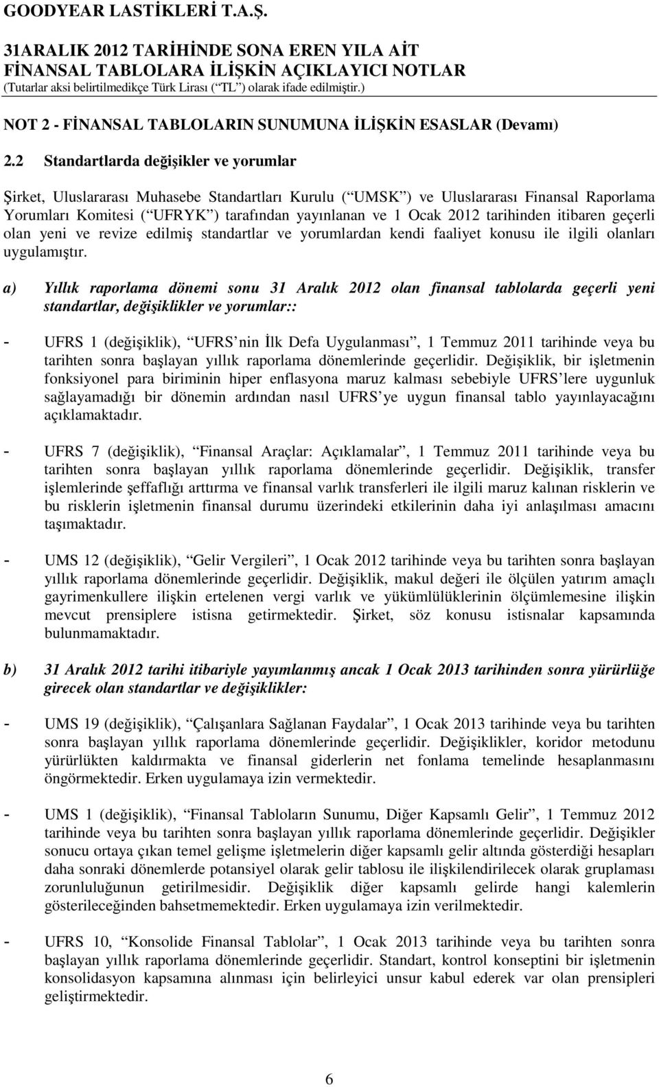 tarihinden itibaren geçerli olan yeni ve revize edilmiş standartlar ve yorumlardan kendi faaliyet konusu ile ilgili olanları uygulamıştır.