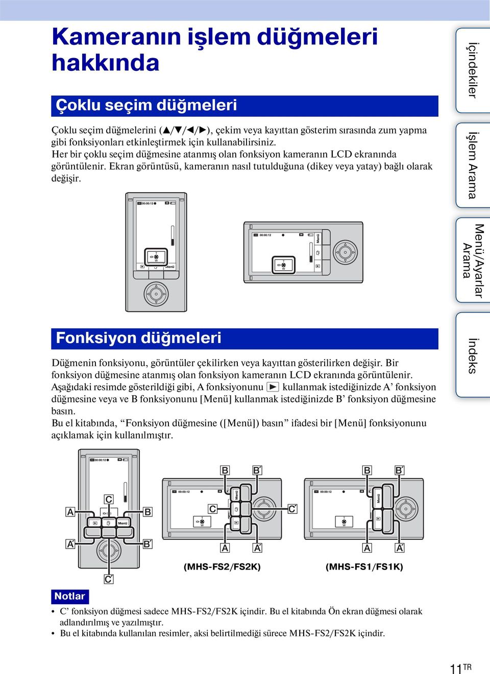 Fonksiyon düğmeleri Düğmenin fonksiyonu, görüntüler çekilirken veya kayıttan gösterilirken değişir. Bir fonksiyon düğmesine atanmış olan fonksiyon kameranın LCD ekranında görüntülenir.