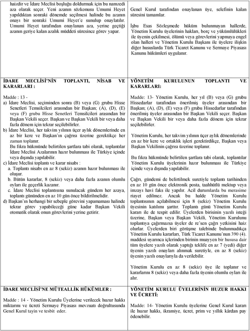 Umumi Heyet tarafından onaylanan aza, yerine geçtiği azanın geriye kalan azalık müddeti süresince görev yapar. Genel Kurul tarafından onaylanan üye, selefinin kalan süresini tamamlar.