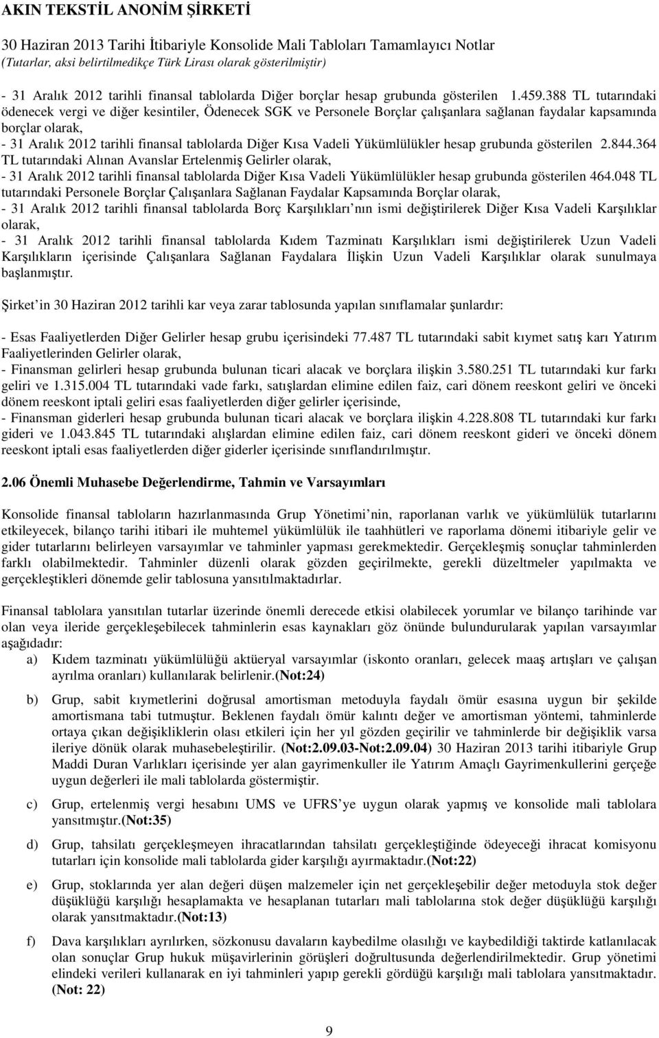 Kısa Vadeli Yükümlülükler hesap grubunda gösterilen 2.844.