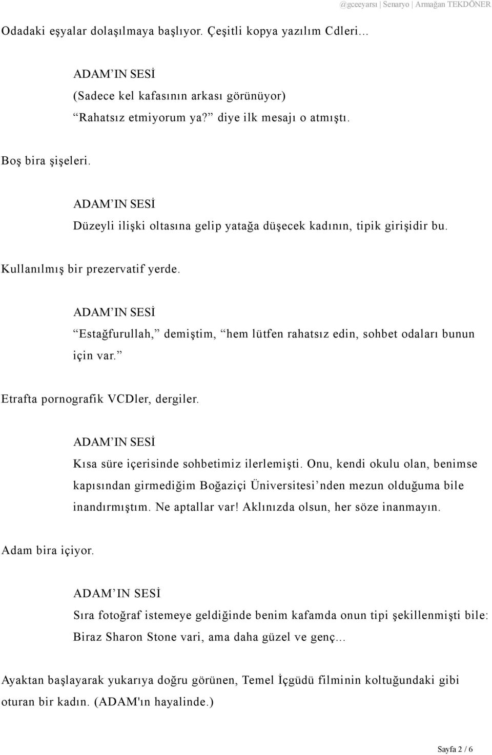 Etrafta pornografik VCDler, dergiler. Kısa süre içerisinde sohbetimiz ilerlemişti. Onu, kendi okulu olan, benimse kapısından girmediğim Boğaziçi Üniversitesi nden mezun olduğuma bile inandırmıştım.