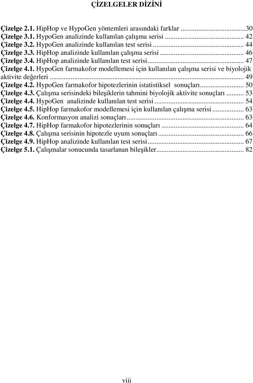 HypoGen farmakofor modellemesi için kullanılan çalışma serisi ve biyolojik aktivite değerleri... 49 Çizelge 4.2. HypoGen farmakofor hipotezlerinin istatistiksel sonuçları... 50 Çizelge 4.3.