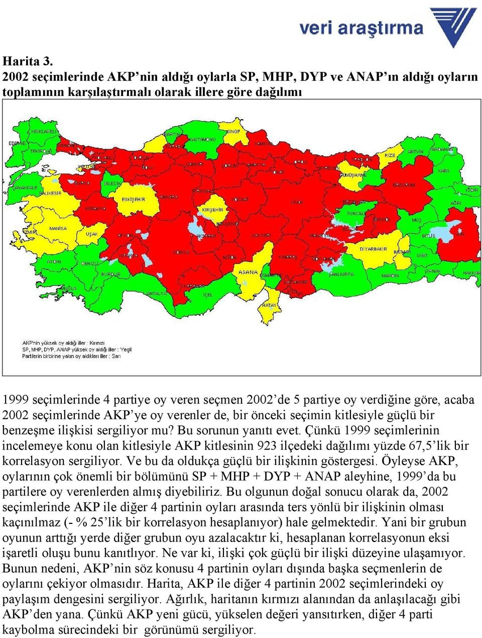 verdiğine göre, acaba 2002 seçimlerinde AKP ye oy verenler de, bir önceki seçimin kitlesiyle güçlü bir benzeşme ilişkisi sergiliyor mu? Bu sorunun yanıtı evet.