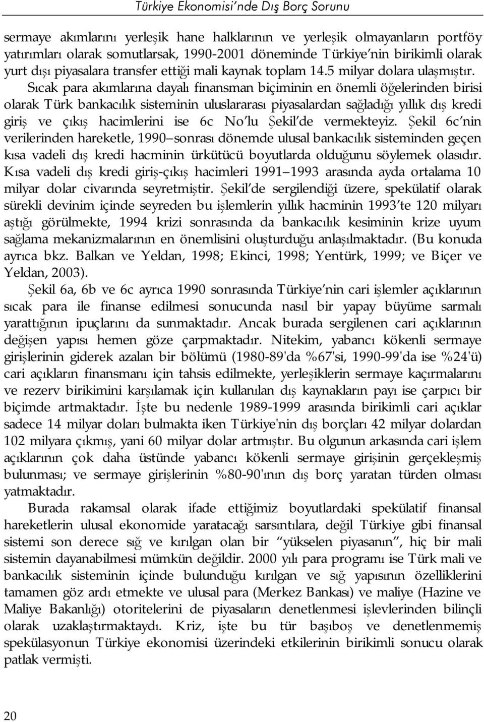 Sıcak para akımlarına dayalı finansman biçiminin en önemli öğelerinden birisi olarak Türk bankacılık sisteminin uluslararası piyasalardan sağladığı yıllık dış kredi giriş ve çıkış hacimlerini ise 6c