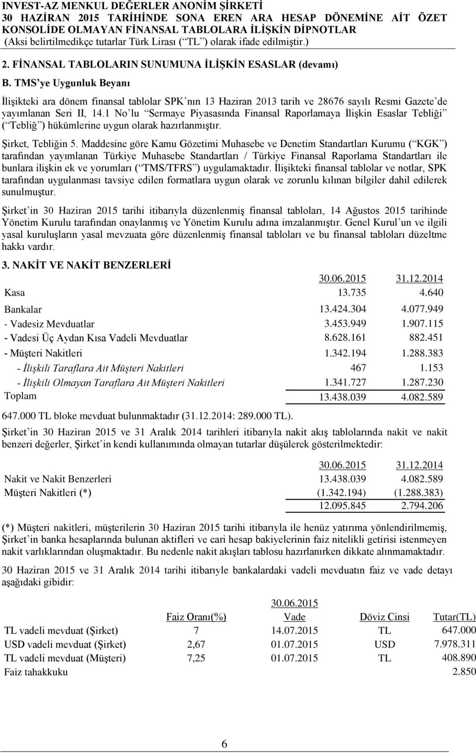 1 No lu Sermaye Piyasasında Finansal Raporlamaya İlişkin Esaslar Tebliği ( Tebliğ ) hükümlerine uygun olarak hazırlanmıştır. Şirket, Tebliğin 5.