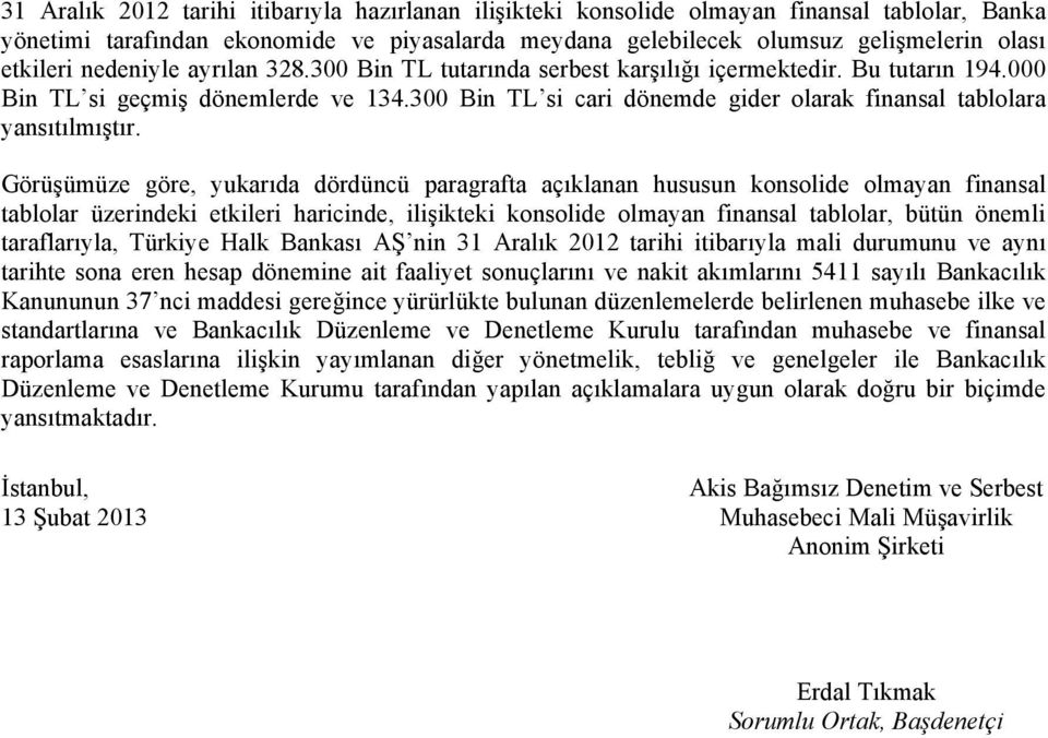 300 Bin TL si cari dönemde gider olarak finansal tablolara yansıtılmıştır.