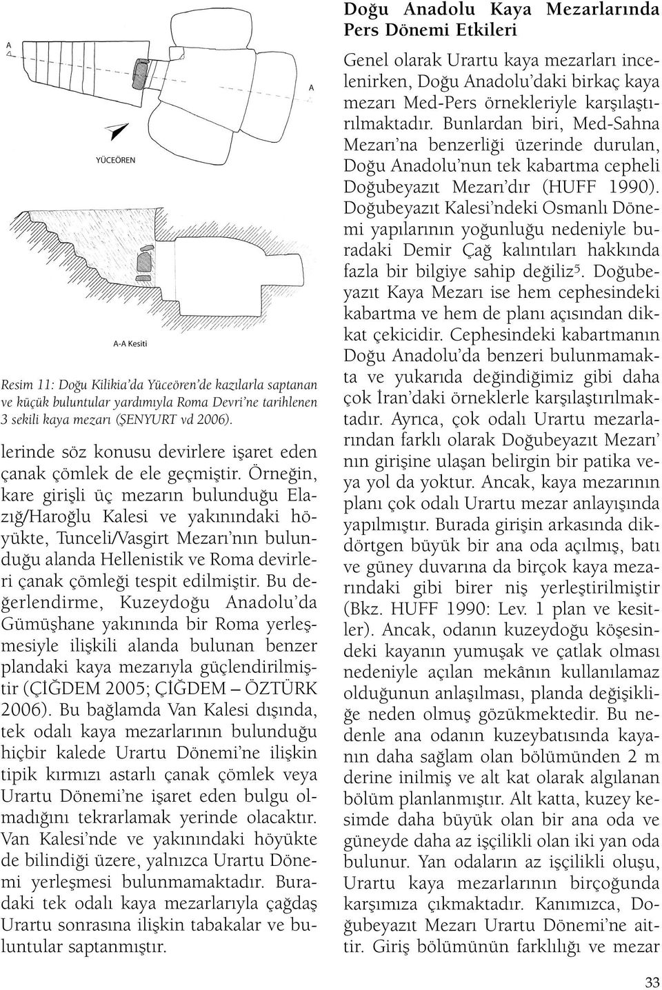 Örneğin, kare girişli üç mezarın bulunduğu Elazığ/Haroğlu Kalesi ve yakınındaki höyükte, Tunceli/Vasgirt Mezarı nın bulunduğu alanda Hellenistik ve Roma devirleri çanak çömleği tespit edilmiştir.