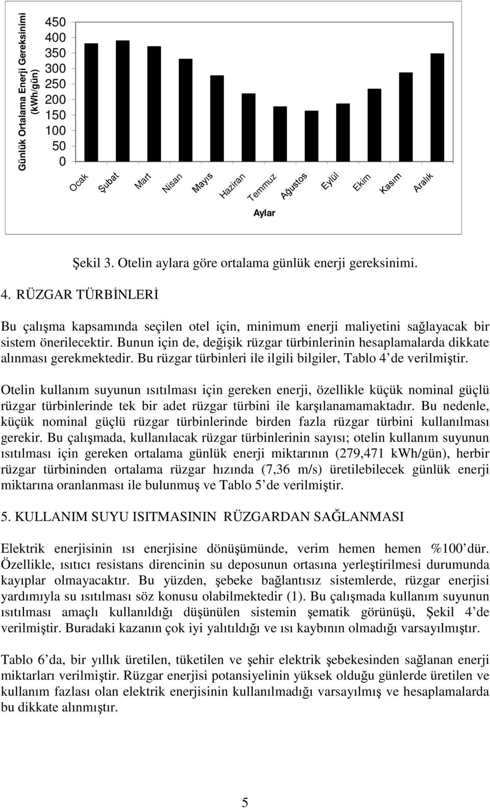 Otelin kullanım suyunun ısıtılması için gereken enerji, özellikle küçük nominal güçlü rüzgar türbinlerinde tek bir adet rüzgar türbini ile karşılanamamaktadır.