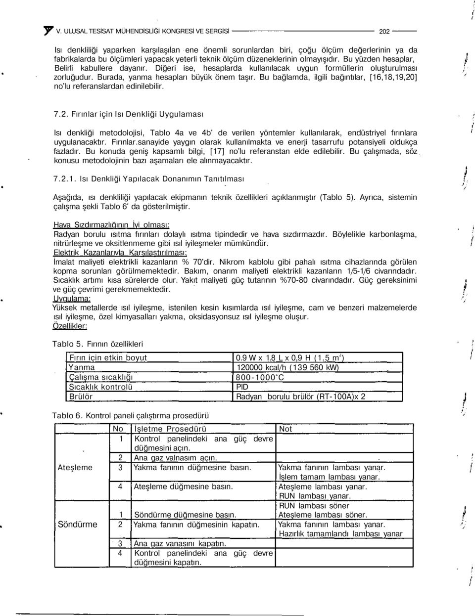 Bu bağlada, ilgili bağıntılar, [16,18,19,20] no'lu referanslardan edinilebilir. 7.2. Fırınlar için Isı Denkliği Uygulaası Isı denkliği etodolojisi, Tablo 4a ve 4b' de verilen yönteler kullanılarak, endüstriyel fırınlara uygulanacaktır.