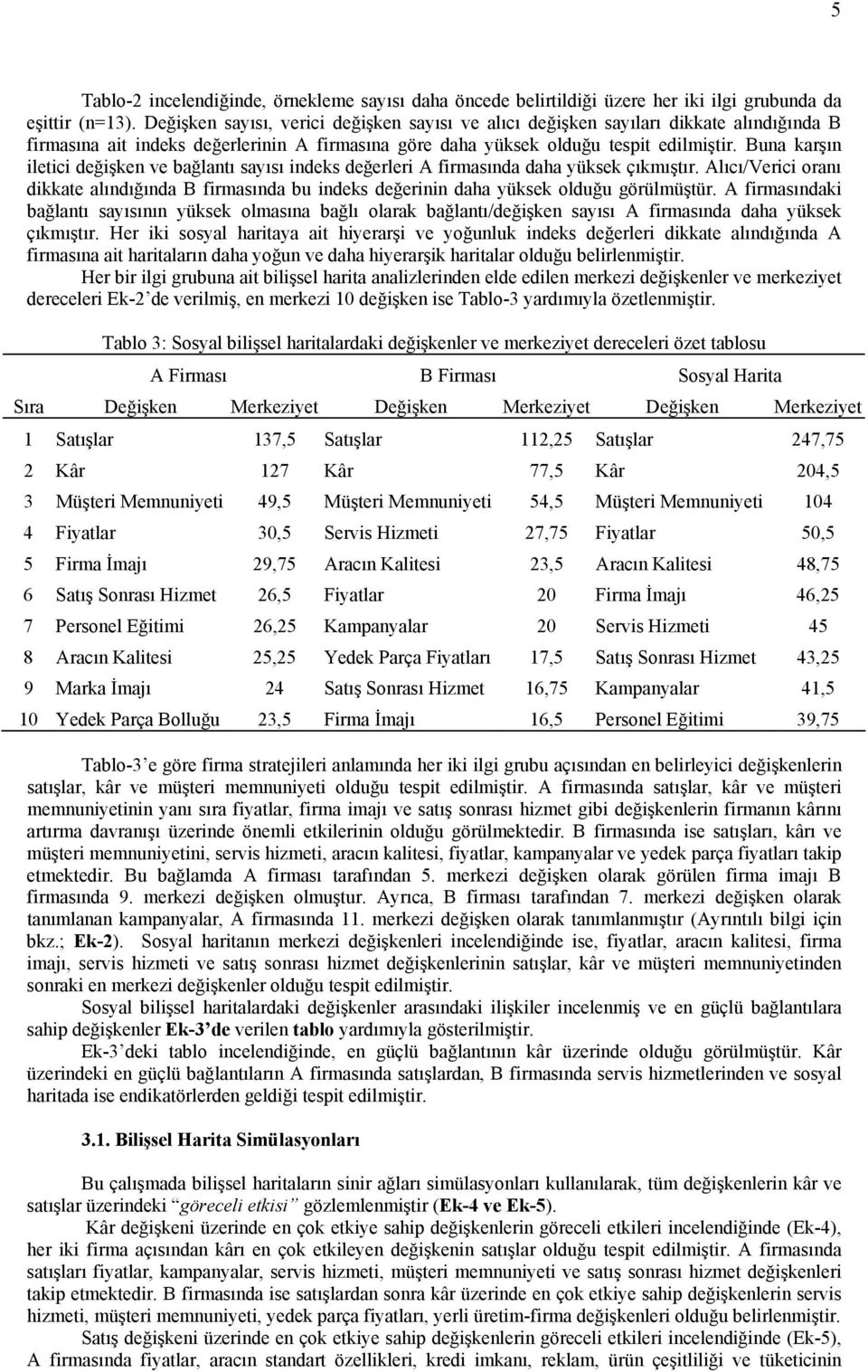 Buna karşın iletici değişken ve bağlantı sayısı indeks değerleri A firmasında daha yüksek çıkmıştır.