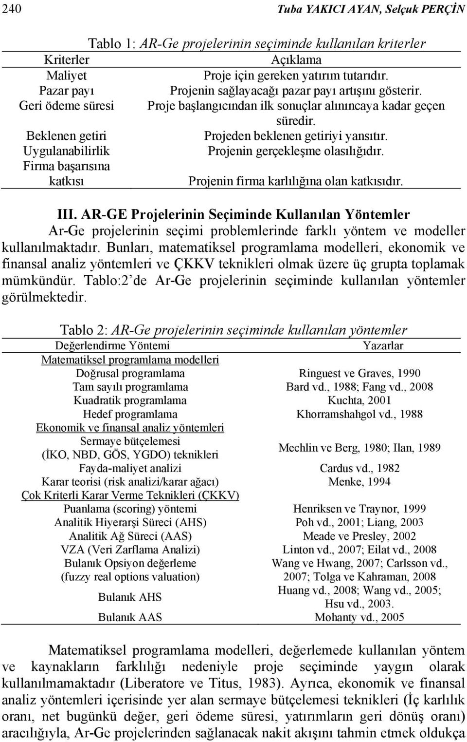 Fia başaısıa katkısı Poei fia kalılığıa ola katkısıdı. III. AR-GE Poeleii Seçiide ullaıla Yötele A-Ge poeleii seçii pobleleide faklı yöte e odelle kullaılaktadı.