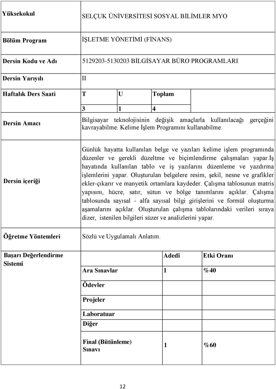 iş hayatında kullanılan tablo ve iş yazılarını düzenleme ve yazdırma işlemlerini yapar. Oluşturulan belgelere resim, şekil, nesne ve grafikler ekler-çıkarır ve manyetik ortamlara kaydeder.