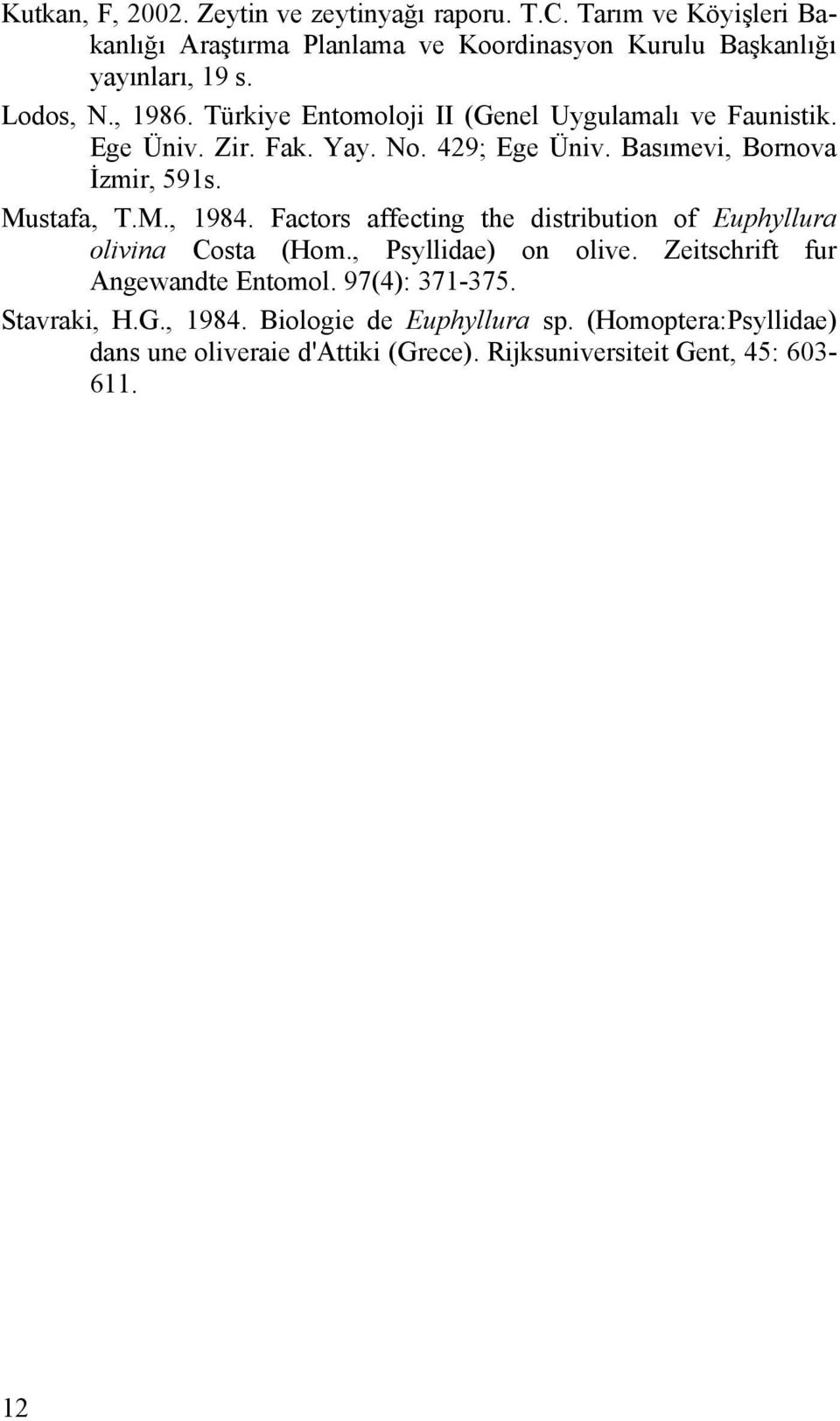 Mustafa, T.M., 9. Factors affecting the distribution of Euphyllura olivina Costa (Hom., Psyllidae) on olive. Zeitschrift fur Angewandte Entomol.