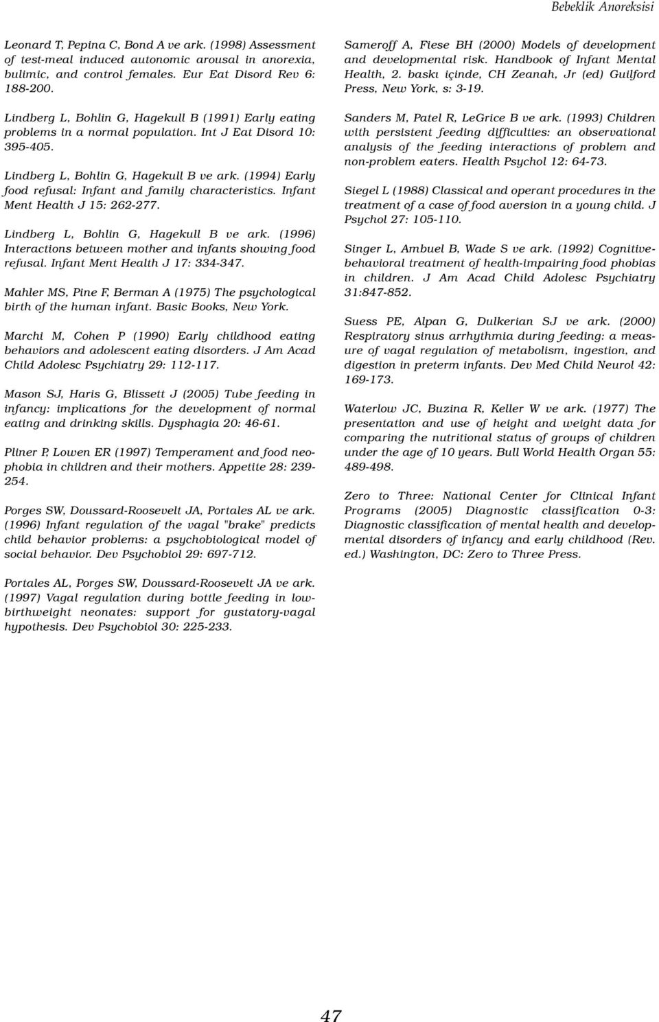 (1994) Early food refusal: Infant and family characteristics. Infant Ment Health J 15: 262-277. Lindberg L, Bohlin G, Hagekull B ve ark.