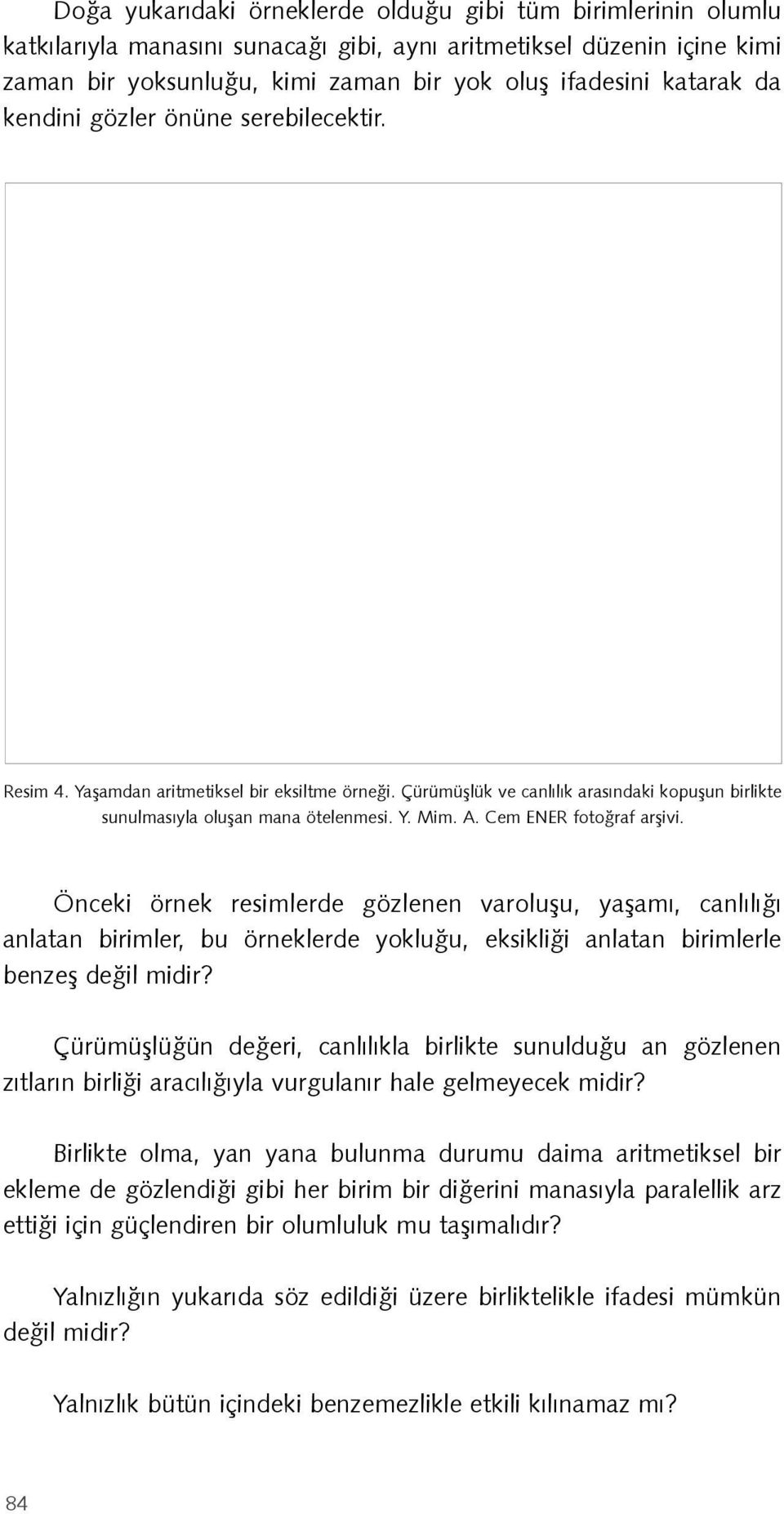 Cem ENER fotoğraf arşivi. Önceki örnek resimlerde gözlenen varoluşu, yaşamı, canlılığı anlatan birimler, bu örneklerde yokluğu, eksikliği anlatan birimlerle benzeş değil midir?