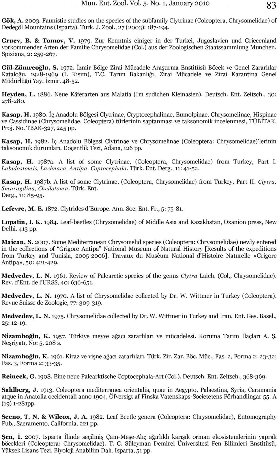 Spixiana, 2: 259-267. Gül-Zümreoğlu, S. 1972. İzmir Bölge Zirai Mücadele Araştırma Enstitüsü Böcek ve Genel Zararlılar Kataloğu. 1928-1969 (I. Kısım), T.C.