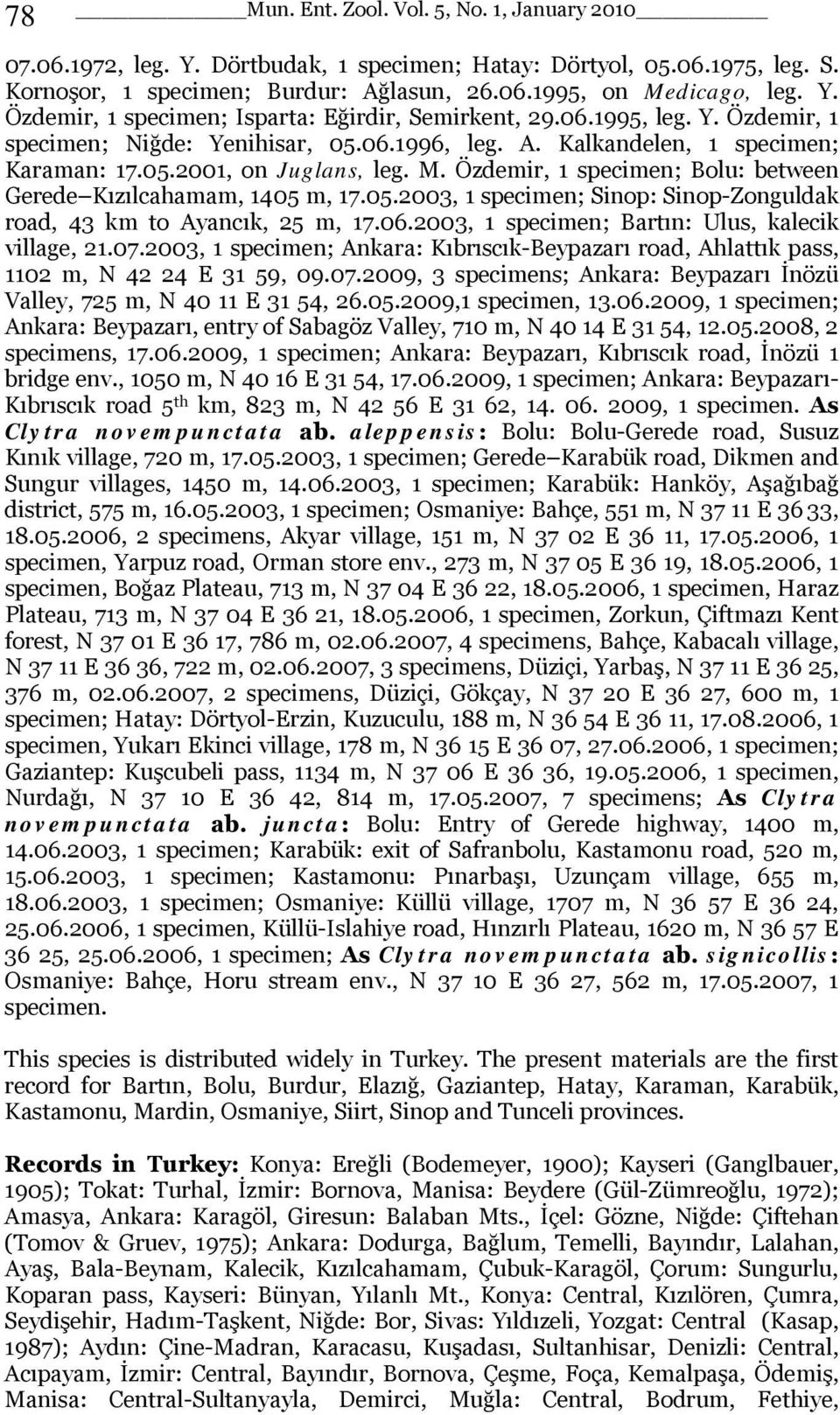 Özdemir, 1 specimen; Bolu: between Gerede Kızılcahamam, 1405 m, 17.05.2003, 1 specimen; Sinop: Sinop-Zonguldak road, 43 km to Ayancık, 25 m, 17.06.2003, 1 specimen; Bartın: Ulus, kalecik village, 21.