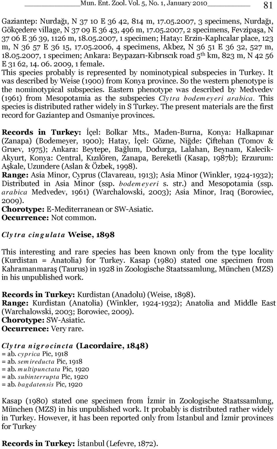 06. 2009, 1 female. This species probably is represented by nominotypical subspecies in Turkey. It was described by Weise (1900) from Konya province.