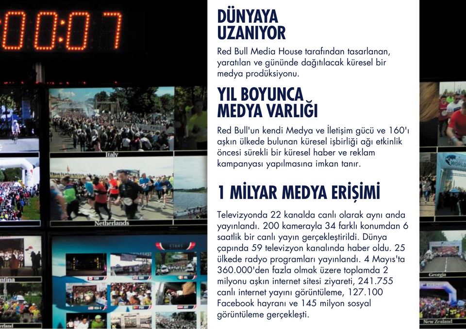 imkan tanır. 1 MİLYAR MEDYA ERİŞİMİ Televizyonda 22 kanalda canlı olarak aynı anda yayınlandı. 200 kamerayla 34 farklı konumdan 6 saatlik bir canlı yayın gerçekleştirildi.