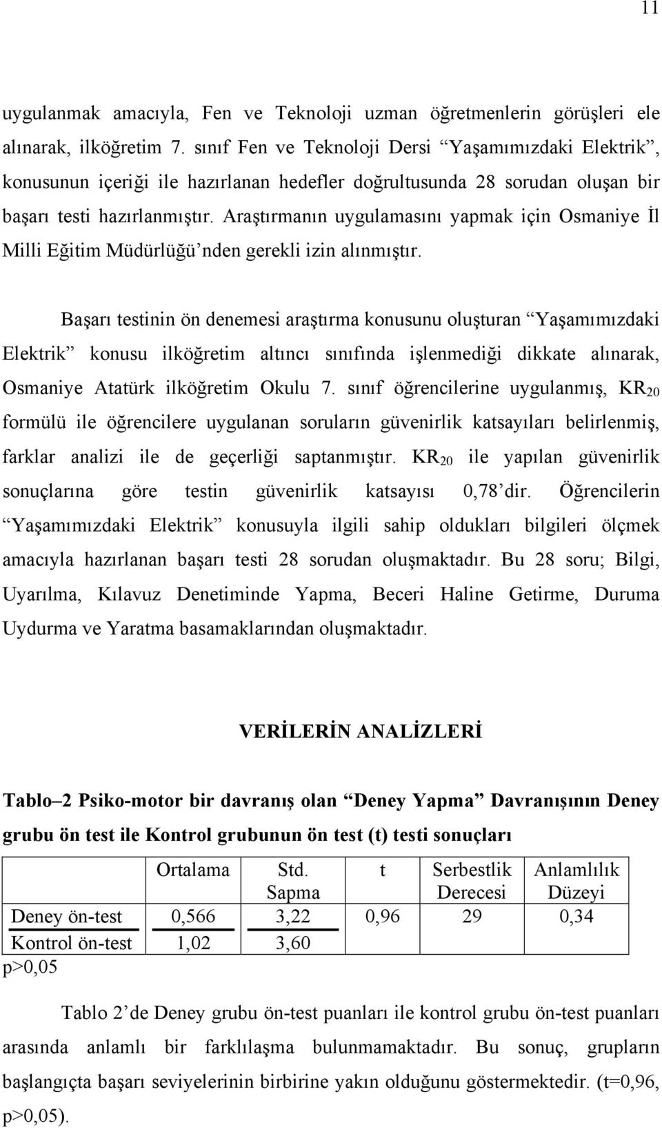 Araştırmanın uygulamasını yapmak için Osmaniye İl Milli Eğitim Müdürlüğü nden gerekli izin alınmıştır.