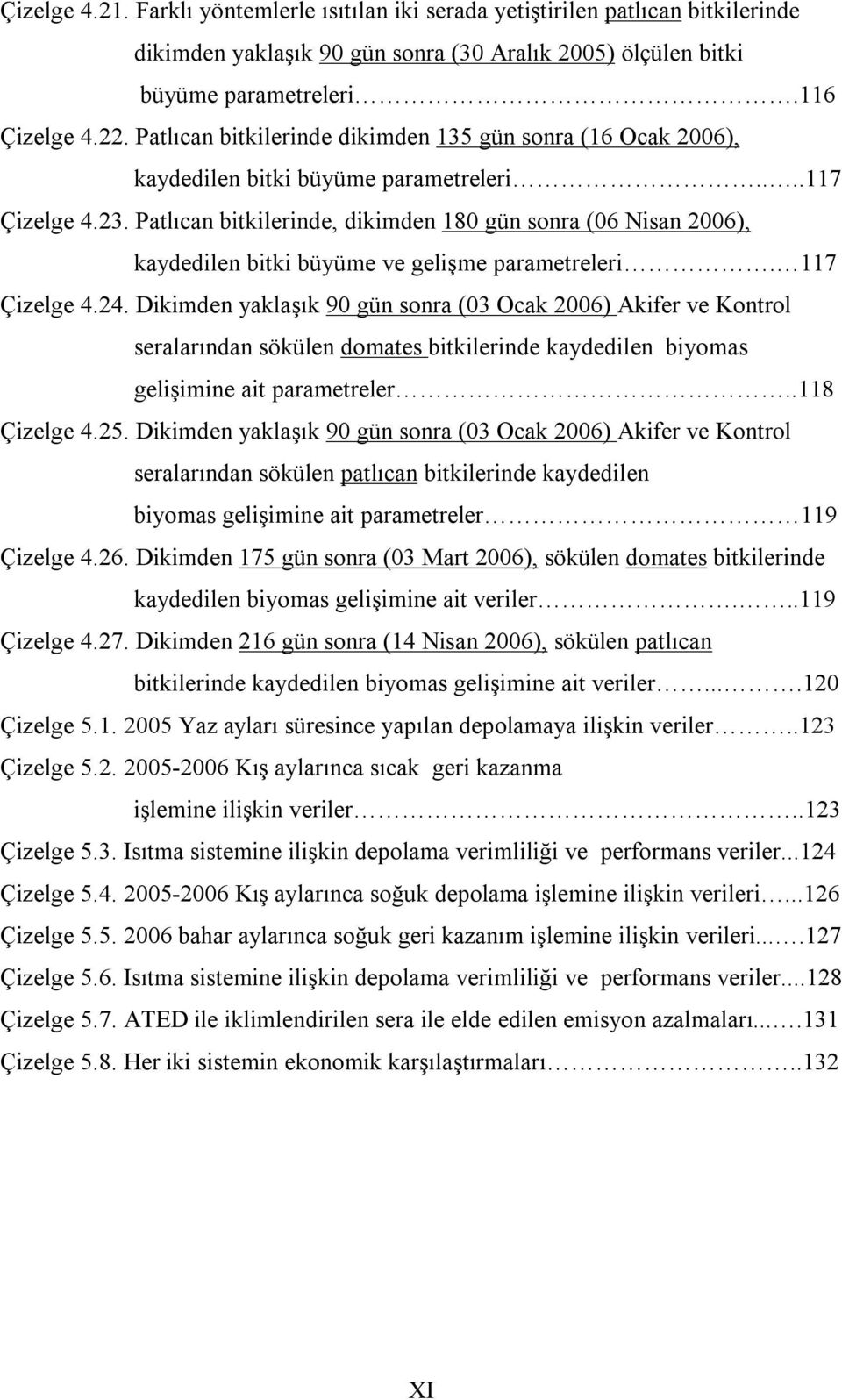 Patlıcan bitkilerinde, dikimden 18 gün sonra (6 Nisan 26), kaydedilen bitki büyüme ve gelişme parametreleri. 117 Çizelge 4.24.