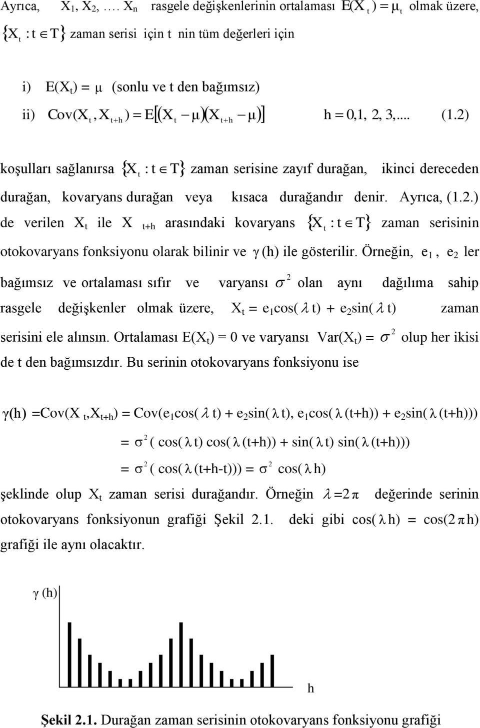 .) de verile X ile X + arasıdaki kovaryas X : T zama serisii ookovaryas foksiyou olarak biliir ve γ () ile göserilir.